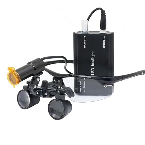 Generic Lab Magnifier 2.5X or 3.5X Binocular Dental Loupes 5W LED Headlight Head Lamp with Yellow Filter Rechargeable Lithium Battery with Clip (2.5X-420mm)