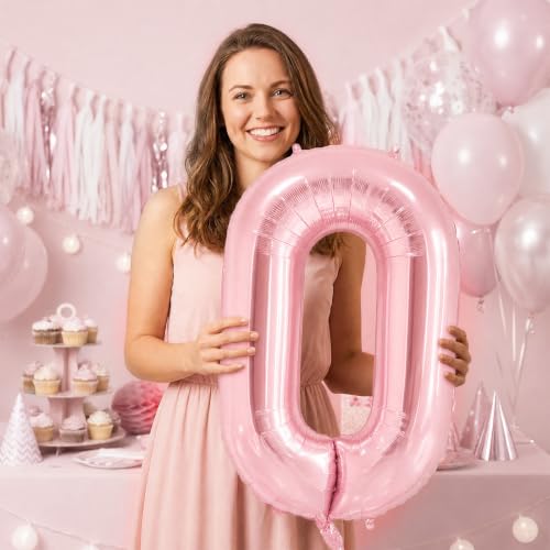 Image of Number Balloons Pink Party Balloon - Giant Number 0 Balloon, 40 Inch Large Balloon, Birthday Decorations for Women, Birthday Balloon for Anniversary Baby Shower Princess Party Decorations