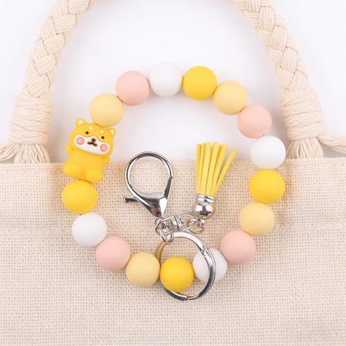 Image of Silicone Beaded Bracelet Keychain Wristlet Cute Car Key Chain Holder Wallet Bag Charm Accessory