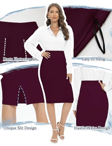 Image of Tapata Women's Office Work Pencil Skirt Stretch High Waist Below Knee Bodycon for Business Casual