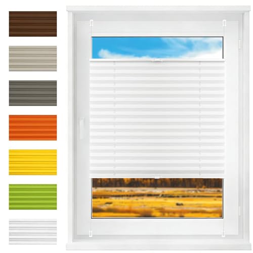 Estor Enrollable Opaco Estores 85 x 50 cm Blackout, Fijación sin Taladrar, Translúcido Persiana Enrollable Blackout Termico Estor Plegable Traslúcido para Ventanas, Blanco