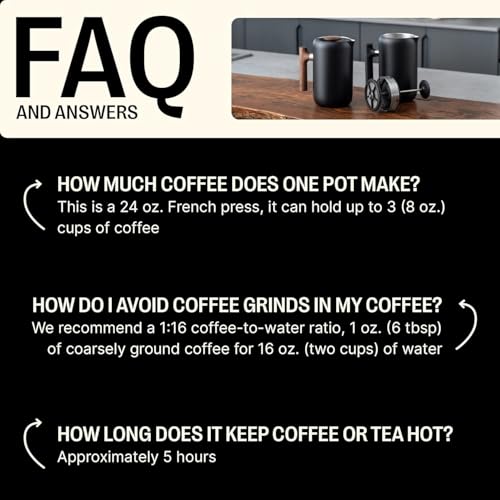 Fellow Clara French Press Coffee Maker - Portable Stainless Steel Coffee Press, Insulated Manual Brewer, Matte Black with Walnut, 24 oz Carafe - Image 5