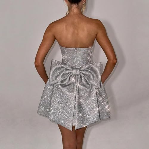 TIRAS Short Sparkly Cocktail Dresses with Oversize Bow Back Women's Strapless Homecoming Party Dress 2025 CM3422