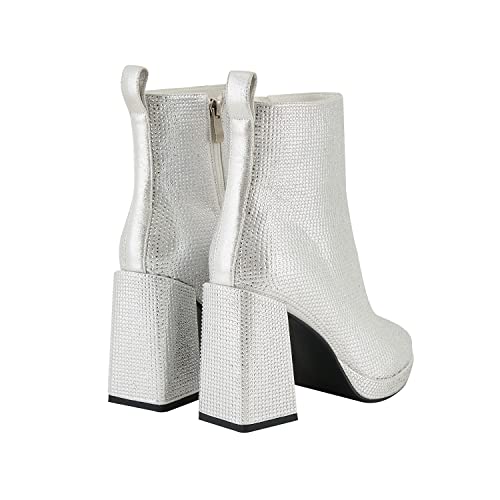 Women's Shiny Rhinestone Boots Block Heel Pointed Toe Glitter Ankle Boots Are Suitable For Date Party Solid Color Booties4