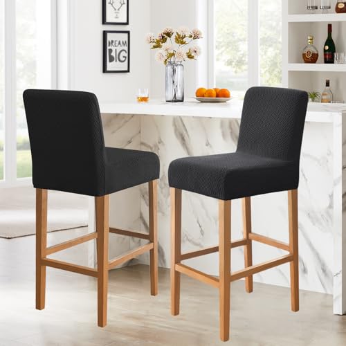 Image of FUANGUI Bar Stool Covers Set of 2, Stretch Bar Stool Seat Covers | Washable Removable Bar Chair Covers with Backs Slipcovers, Bar Chair Covers Square for Kitchen Dining Room Cafe