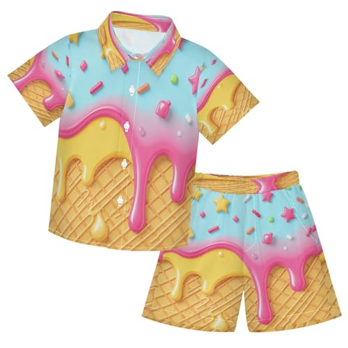 Image of Boccsty Ice Cream Drip Boy Summer Shorts Sets Hawaiian Toddler Boys T-Shirt & Pants 2 Pcs 3T-10T