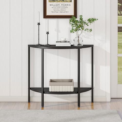 VECOCHO mesa de entrada con almacenamiento, consola estrecha para sala de estar, mesa de centro de 2 niveles, media luna para sofá, pequeña de entrada, auxiliar de pasillo