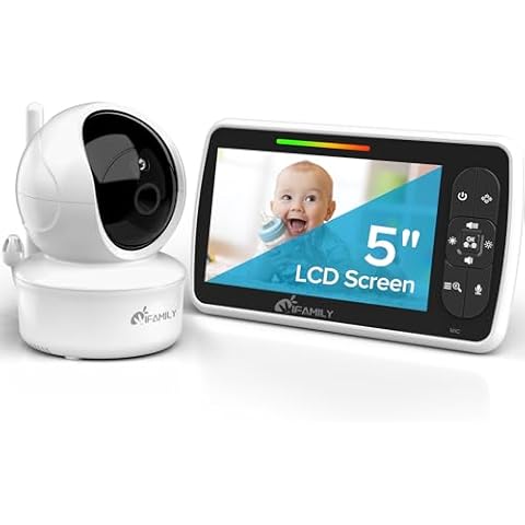 iFamily Baby Monitor - Large 5" Screen with 30Hrs Battery Life - Remote Pan-Tilt-Zoom;No WiFi, Two-Way Audio, Night Vision, Temperature, Lullabies, 960ft Long Range Baby Monitor with Camera and Audio Cover