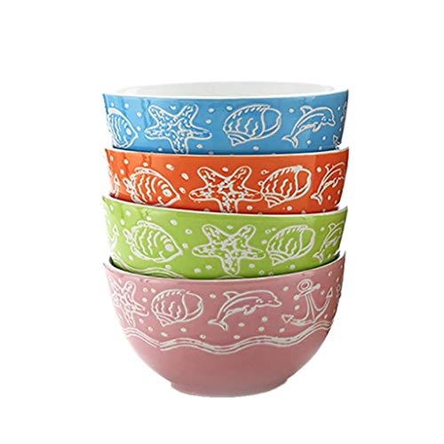 Stoviglie Confezione da 4 scodelle Ciotola per la cena Per famiglie Personalità Bambino Ciotola di riso Set Ciotola di zuppa di ceramica creativa Colazione coreana