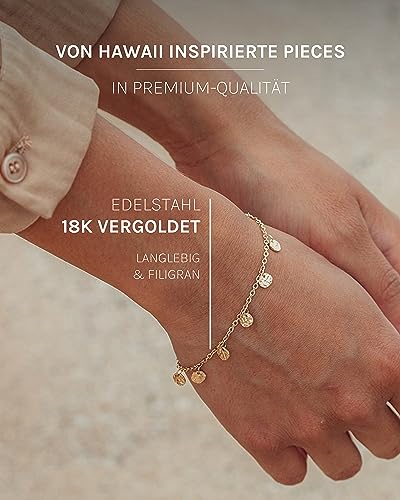 Purelei® Malihini Coin Bracelet (18K Gold plated) – Elegant, Playful Women's Bracelet with Discs – – Adjustable Length 6.3/6.89/7.48 inches – Hawaiian-Inspired & Waterproof3