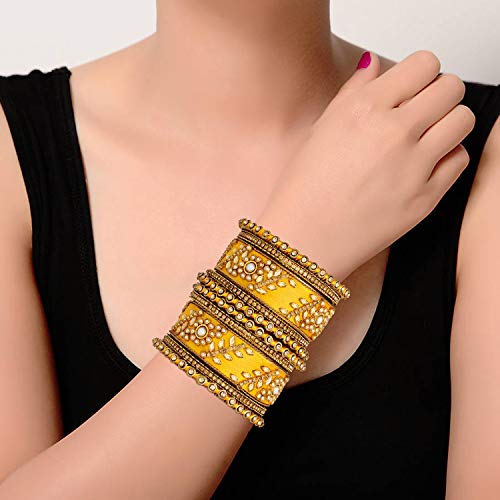 Image of Peora Silk Thread Kundan & Stone Studded Chuda Bangles Set Gift for Women