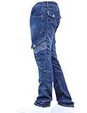 Crosshatch BNWT Designer Branded Heavy Duty Multi Pocket Dark Cargo Combat Denim Jeans Pants All Waist & Leg Sizes Stonewash 34W X 30L