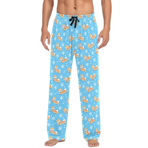 Mens Cotton Pajama Pants Sleep Lounge Pj Bottoms Sleepwear with Pockets Drawstring S Ski Fox2