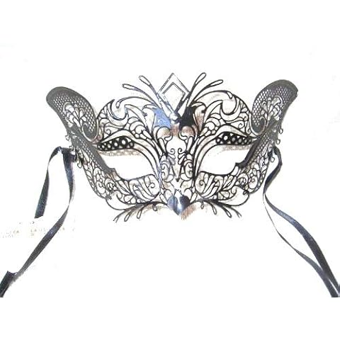 Black Laser Cut Metal Cat Venetian Carnival Masquerade Mask Cover