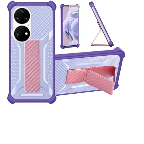 bojioderf Funda para Huawei P50 Funda Carcasa Case Cover [con Protector de Pantalla de Cristal Templado] Híbrida [Soporte Plegable Magnético] [Esmerilado antihuellas] Púrpura