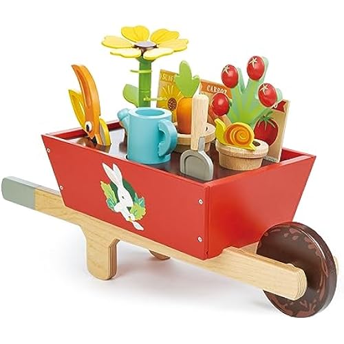 Tender Leaf Toys Garden Wheelbarrow Set – Deluxe Wooden Gardening Toy with Tools & Accessories – Supports Learning, Creativity & Outdoor Role Play – Age 3+