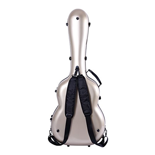 Image of Crossrock OM /000 Guitar Case, Compatible to 4 /4 Classical Guitar, Premium Fiberglass Shell Backpack Case in Champagne (CRF2000OMCH)