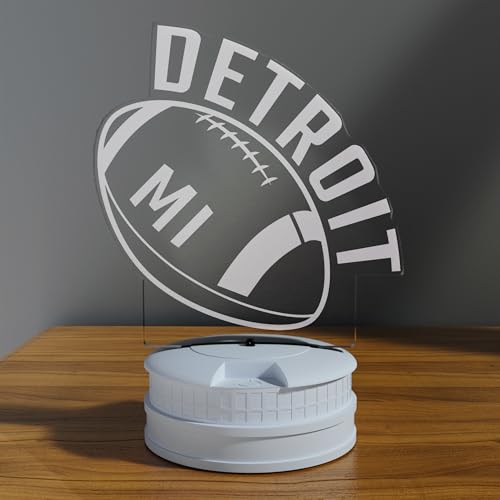 Image of CLORURBANLIVE 3D Football Detroit Night Light 3D Illusion Lamp with Remote Control 16 Color Options Sports Decor Lighting for Fans - Multicoloured OneSize