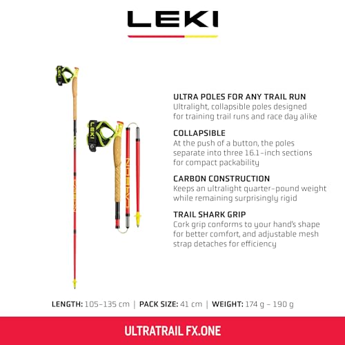 Leki Ultratrail Fx.One - Bastone Pieghevole, Misura 120 Cm, Colore: Rosso - 2