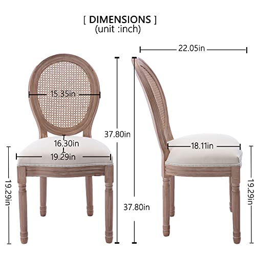 French Dining Chair Set Of 6 Upholstered Vintage Farmhouse Chair With Round Backrest Rattan Dining Chair Mid Century Fabric Chair With Solid Rubberwood Leg For Dining Room Bedroom Kitchen Restaurant #TOP2
