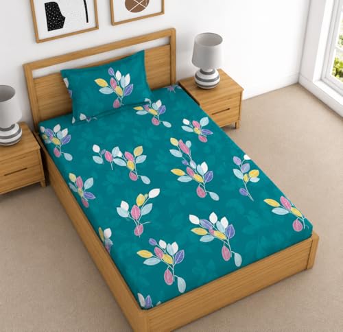 Image of DECORUM Glace Cotton Single Bedsheet with 1 Pillow Cover | Soft, Durable, Lightweight & Skin-Friendly Fabric| Suitable for Single /Diwan Bed Size