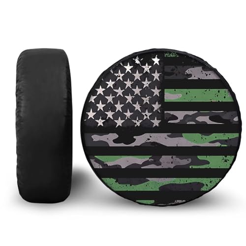 Image of Pensura Spare Tire Cover, Camo American Flag Print Camper Spare Tire Cover, 14-19 inch Camper Wheel Protectors Weatherproof Universal for Trailer SUV Truck Travel Trailers