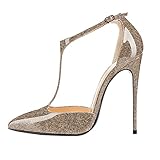 SAMMITOP Women's Pointed Toe High Heel Pumps T-Strap Dress Shoes 12cm Stilettos Heels, Glitter Gold, 12 SAMMITOP Women's Pointed Toe High Heel Pumps T-Strap Dress Shoes 12cm Stilettos Heels, Glitter Gold, 12