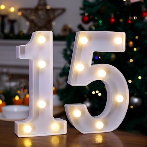 Image of LED Light Up Numbers, Marquee Number Sign for 15th Birthday Decor(15) | Battery Powered LED Lighted Numbers, Marquee Light Up Sign for Birthday Party Centerpieces Home Wall Decor Night Light