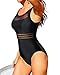 Tempt Me Women One Piece Mesh Swimsuits Tummy Control Swimwear Solid Black L