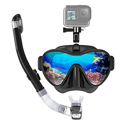 LYEAA Diving Goggles, Scuba Diving Snorkelling Set for Adults, Easy Breathing, Anti-Fog, Snorkel Goggles Mask with Dry Snorkel, Tempered Lens Dive Swim Underwater Glasses with Mount for Gopro