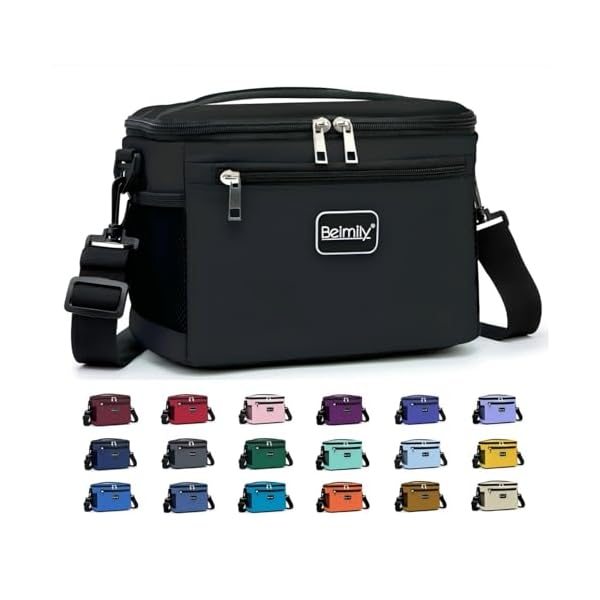 BEIMILY Lunch Box for Men/Women, Small Insulated Lunch Bag, Leak-Proof Soft Cooler Tote Bag, Reusable LunchBox for Work, Travel, Fitness, Picnic with Adjustable Shoulder Strap for Adults (Black)
