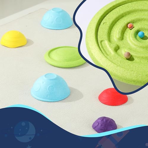 Image of LoomLark Balance Stepping Stones for Kids 6PCS EPP River Stones with 3 Mini Planet Ball Indoor and Outdoor Coordination Game Sensory Toys Toddler Ages 3 4 5 6 7 8+