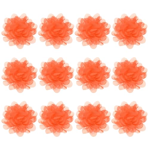 M METERXITY 12-Pack Chiffon Flowers 2.76 x 2.76 Inch Mesh Fabric Flowers Full Chiffon Flowers Hair Clips Flower for Home Decor/Wedding/Headbands/DIY/Party/Garden [Orange]