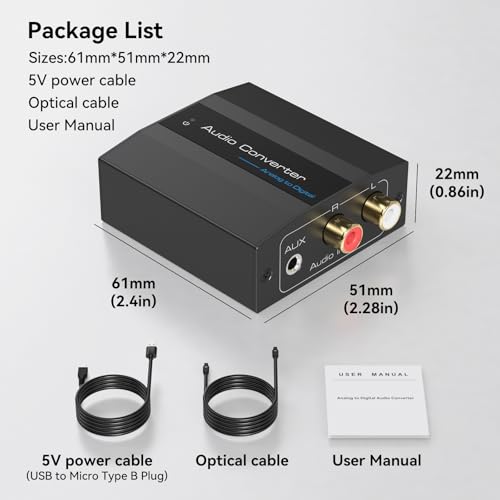 XPTSFDU Analog to Digital Audio Converter RCA to Optical Converter RCA/3.5MM to Toslink and Coaxial Adapter for PS5 PS4 DVD Soundbar