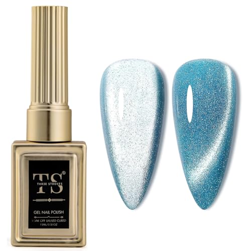 Image of THR3E STROKES Cat Eye Gel Nail Polish 15ml Gel Polish Soak Off U V LED Nail Lamp 1 Color Silver Shimmer Velvet Gel Nail Polish Nail Art Manicure Salon DIY Home (98 - CAT EYE BLUE)