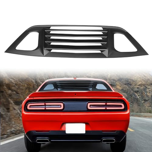 MODILOVER Rear Window Louver, Compatible with 2008-2023 Dodge Challenger, ABS Plastic Unpainted Black Ikon V2 Style Back Window Windshield Sun Shade Cover Vent