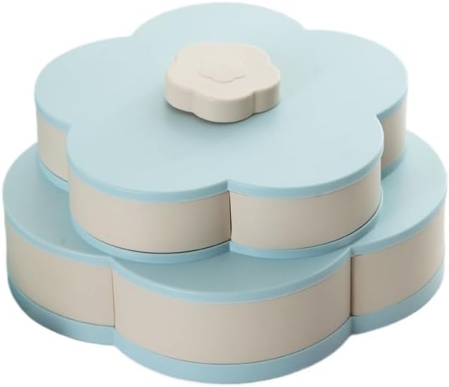 2-Layer Petal-Shaped Rotating Storage Box, Candy Tray & Food Storage Container - Dried Fruit, Nuts, Wedding Melon Fruit Plate, Kitchen & Party Organizer (Blue)