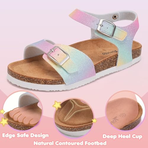 Image of Torotto Toddler Kids Sandals Boys Girls Cork Footbed Sandals with Adjustable Buckle Casual Slides Open Toes Flat