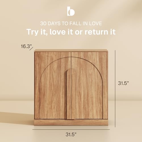Image of BELLEZE Bijou 31.5 inch Sideboard Buffet Cabinet, Modern Cabinet with Arched Wood Door - Private Storage Hidden Organizer, Console Table for Livingroom, Entryway & Home, 70lbs Capacity, Camel