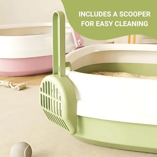Image of Pets Empire Cat Litter Tray with Scoop | Cat Litter Tray Suitable for Kittens, Rabbit, Pet | Reduces Odor, Perfect Starter for Toilet Training (Green, Large)