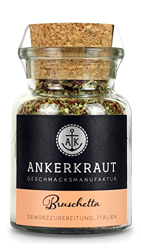 Ankerkraut Bruschetta, Gewürz-Zubereitung für Tomaten, für den Klassiker con pomodoro e basilico, mit Öl und Brot servieren, mit Knoblauch Oregano, zuckerfrei, 55 g im Korkenglas