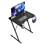 House Of Home 80cm Gaming Desk – Small Computer Table with Carbon Fibre Finish, Cup Holder & Headset Hook – Compact Ergonomic Desk for Home Office or Gaming Setup Black