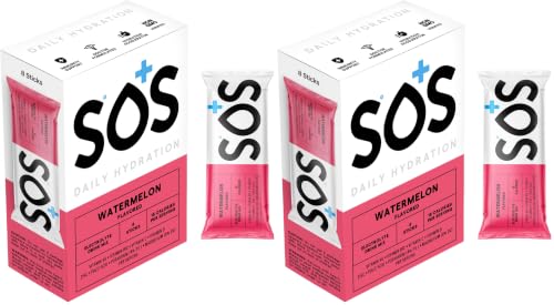 Image of SOS Hydration Electrolyte Powder Sticks | Low Sugar Rapid Hydration | Keto Friendly (8 Servings, Watermelon) (Pack of 2)