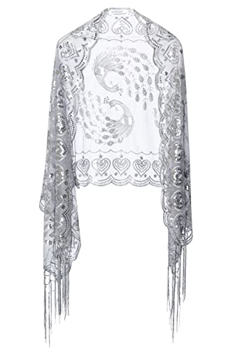 Image of BABEYOND 1920s Sequined Shawl Wraps for Women Fringed Evening Cape Wedding Bridal Shawl Scarf for Evening Dresses Party