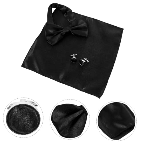 Set de corbata de moño, pañuelo y gemelos para hombre miniatura 5