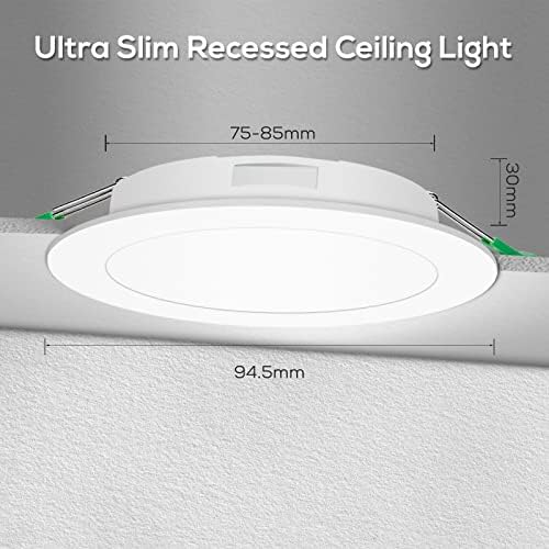 ALUSSO LED Recessed Spot Lights for Ceiling, 5W 350lm Ultra Slim Downlights Cool White 6500K, Cutout Ø75-85mm Non-Dimmable Ceiling Lights, IP44 Round White Panel Lights for Bathroom Kitchen, 6 Pack