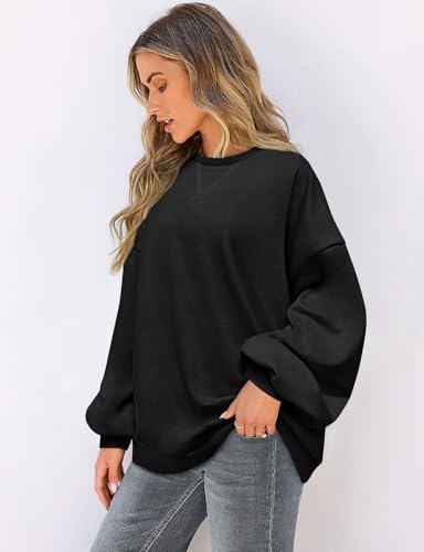 Image of UEU Women Oversized Striped Crewneck Sweatshirt Long Sleeve Color Block Pullover Tops Casual Loose Workout Shirt