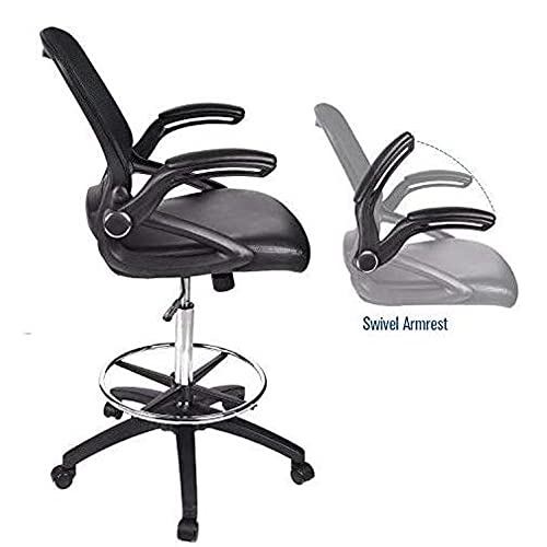 Artethys Drafting Chair With Flip-Up Armrests, Tall Office Chair Adjustable Height, Standing Desk Chair Rotatable Pu Leather Seat(Black) #TOP4