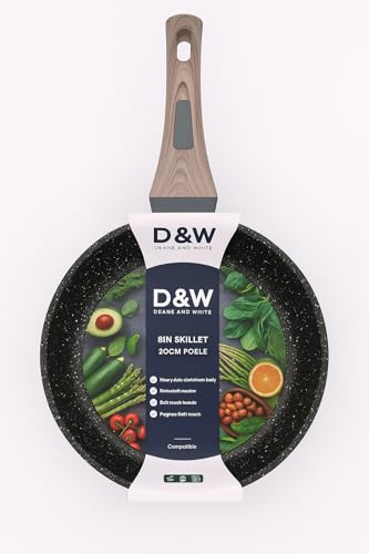 D&W Nonstick Cookware Skillets Saucepans & Pots Deane White DW Cookware Durable Easy-Clean Pans for All Cooktops (8 9.5 & 11) (Brown Handle 8 Inch)