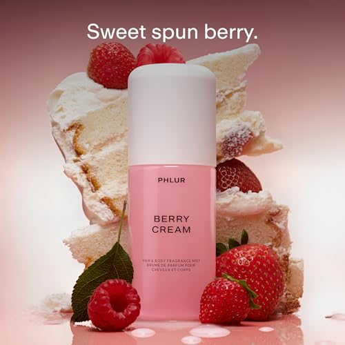 Image of PHLUR Berry Cream Body Mist, 3 Fl Oz - Hair and Body Perfume | Sweet Berries & Vanilla Perfume Body Spray with Strawberry, Cream, Vanilla Bean and Sugared Amber Fragrance